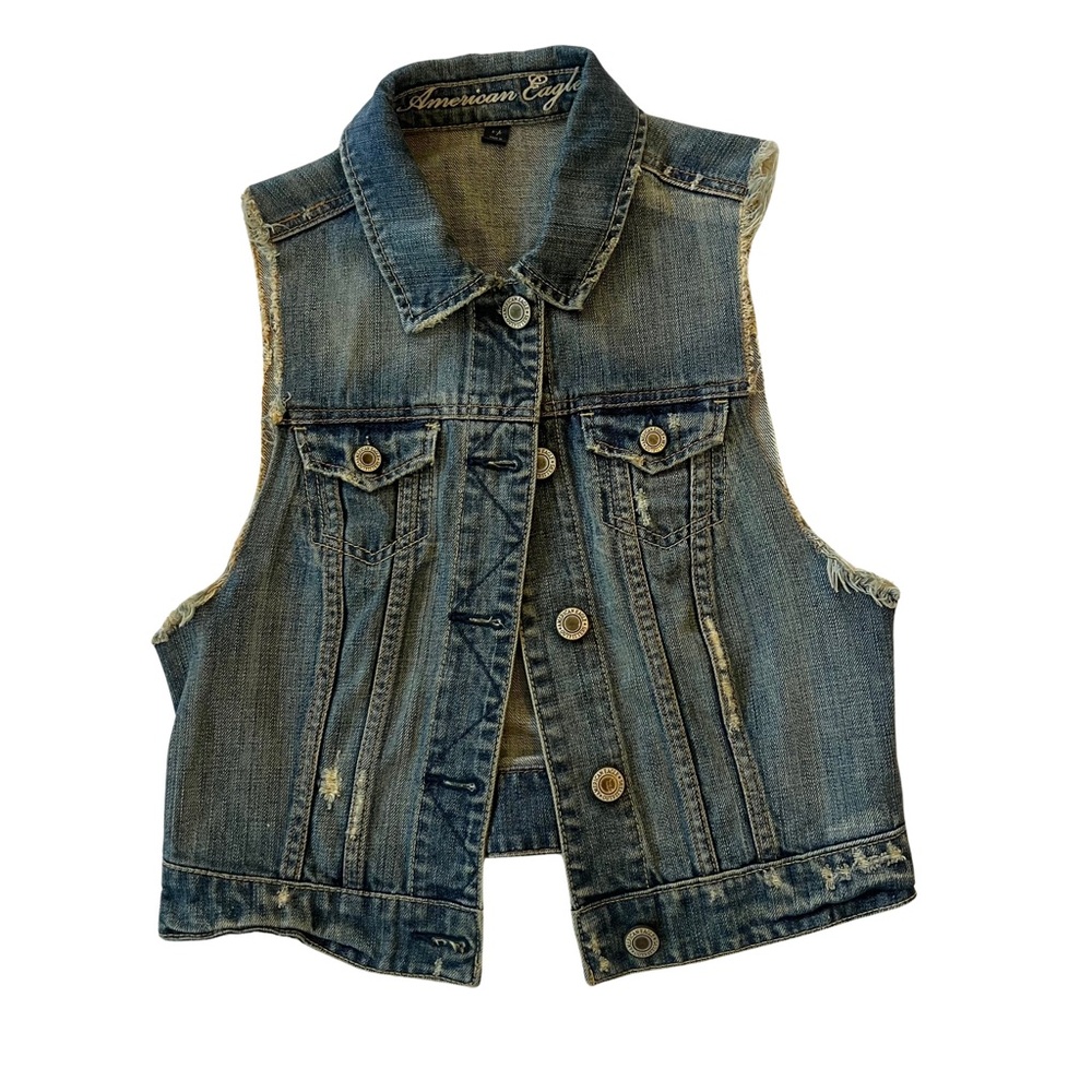 American Eagle Distressed Denim Sleeveless Vest
